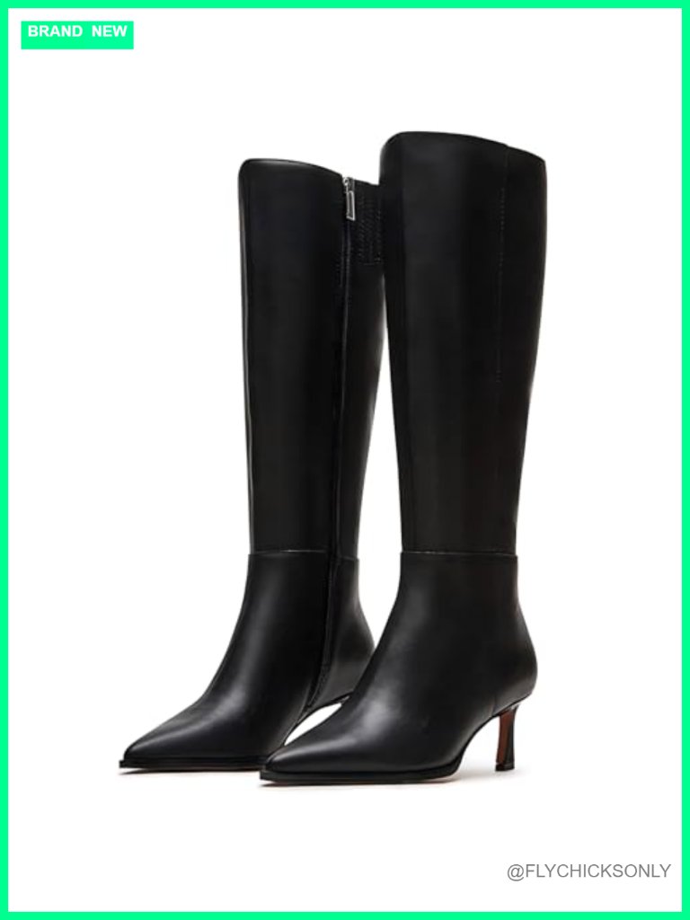 Kitten Heel Knee High Boots Pointed Toe Faux Leather Side Zipper Dress Boots